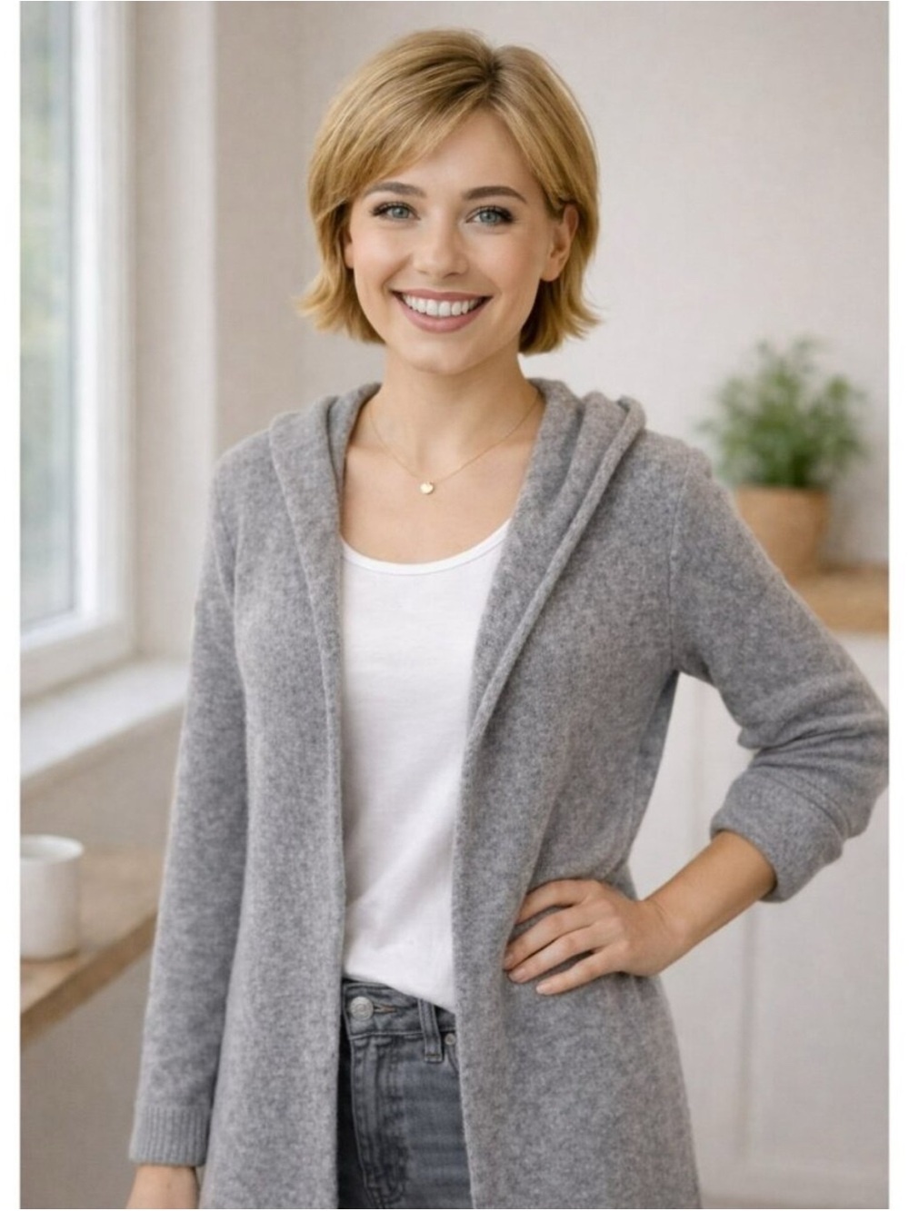 CAbi Lambs Wool Open Cardigan Sweater With Hood Style Number 611